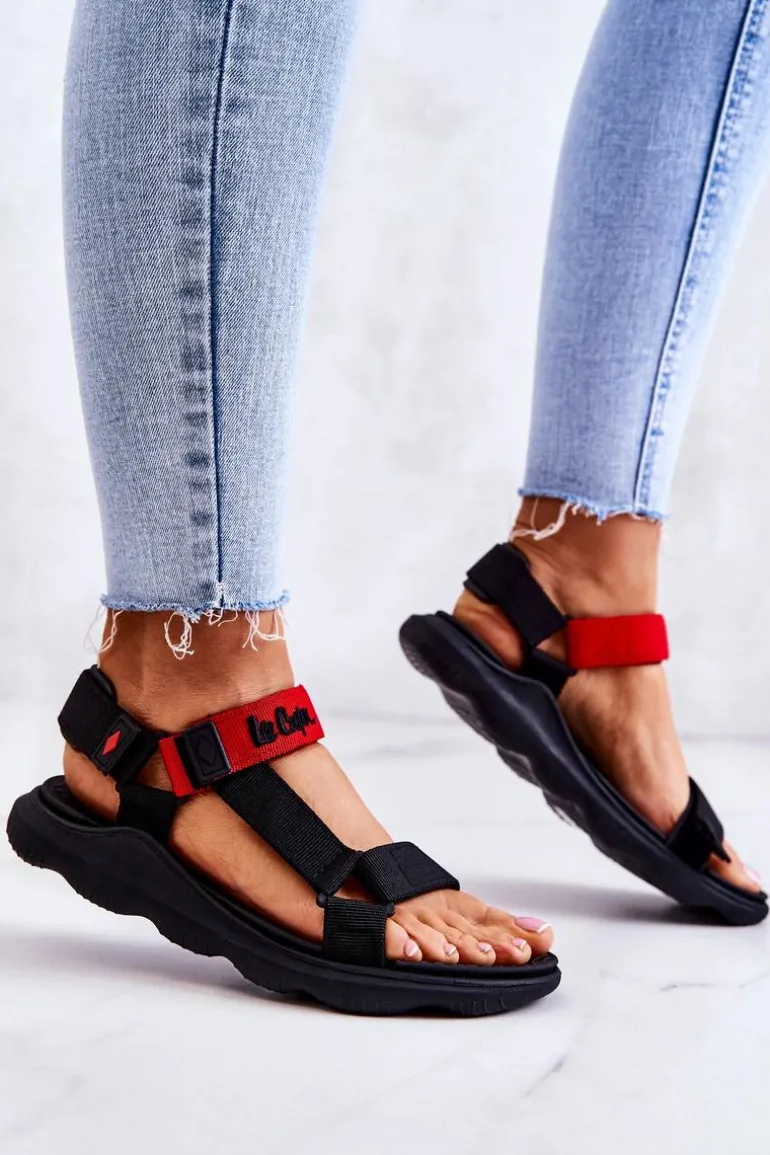 Damskie Sportowe Sandały Lee Cooper LCW-22-34-0954L Czarno-Czerwone