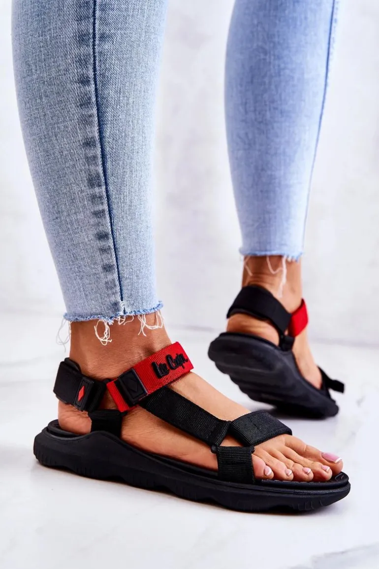 Damskie Sportowe Sandały Lee Cooper LCW-22-34-0954L Czarno-Czerwone