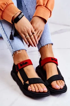 Damskie Sportowe Sandały Lee Cooper LCW-22-34-0954L Czarno-Czerwone
