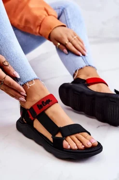 Damskie Sportowe Sandały Lee Cooper LCW-22-34-0954L Czarno-Czerwone