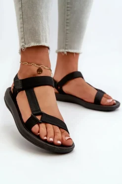 Damskie Sportowe Sandały Na Rzepy Czarne Vilari