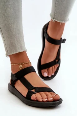 Damskie Sportowe Sandały Na Rzepy Czarne Vilari