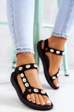 Damskie Sportowe Sandały Ozdobne Muszle Czarne Conner