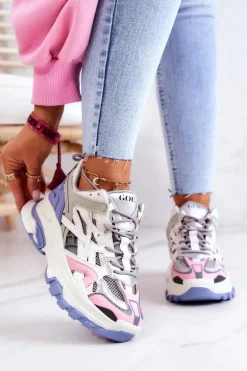 Damskie Sportowe Skórzane Sneakersy GOE JJ2N4090 Multikolor