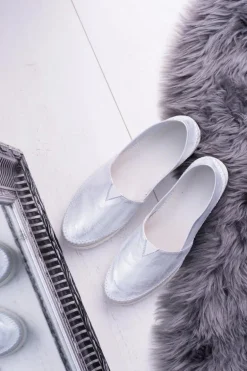 Damskie Srebrne Skórzane Slip On Frela