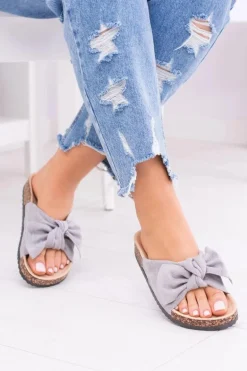 Damskie Szare Klapki Na Korku Kokarda Dominica