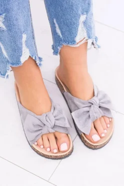 Damskie Szare Klapki Na Korku Kokarda Dominica