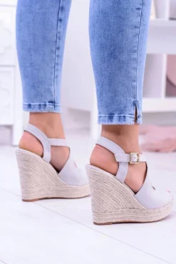 Damskie Szare Sandały Na Koturnie Espadryle Elonore