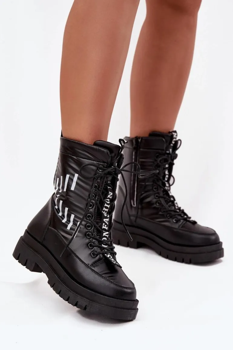 Damskie Sznurowane Botki Śniegowce Vinceza 23-34586 Czarne