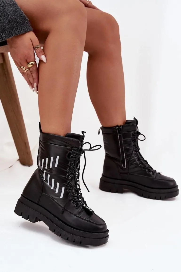 Damskie Sznurowane Botki Śniegowce Vinceza 23-34586 Czarne