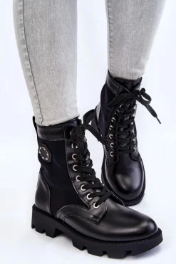 Damskie Sznurowane Botki Trapery Z Ociepleniem Czarne Nomi
