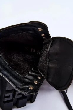 Damskie Sznurowane Botki Trapery Z Ociepleniem Czarne Nomi