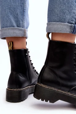 Damskie Sznurowane Botki Trapery Czarne Maddis