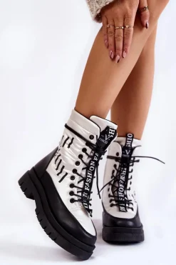 Damskie Sznurowane Botki Śniegowce Vinceza 23-34586 Biało-Czarne