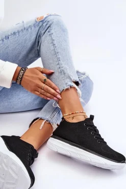 Damskie Sznurowane Buty Sportowe Czarne Lavarone