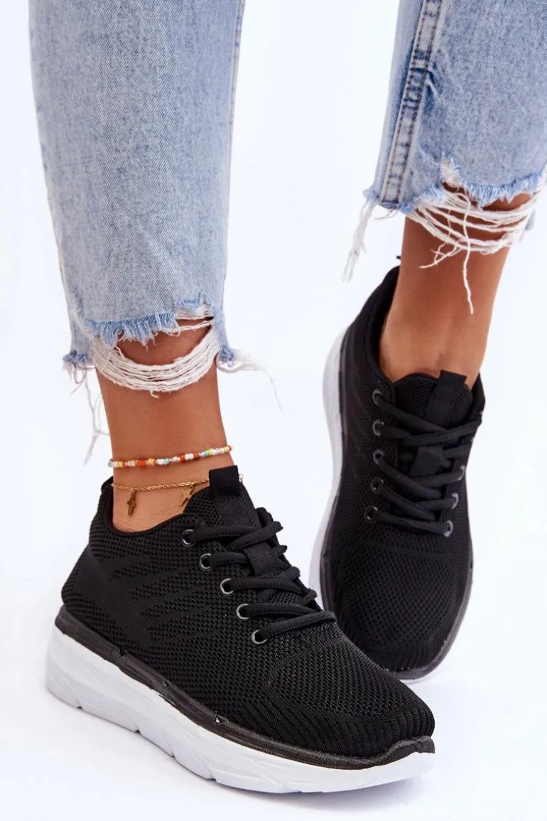 Damskie Sznurowane Buty Sportowe Czarne Lavarone