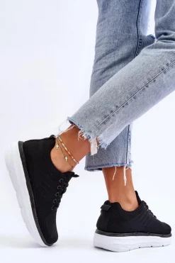 Damskie Sznurowane Buty Sportowe Czarne Lavarone