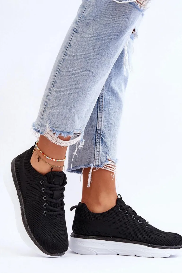 Damskie Sznurowane Buty Sportowe Czarne Lavarone