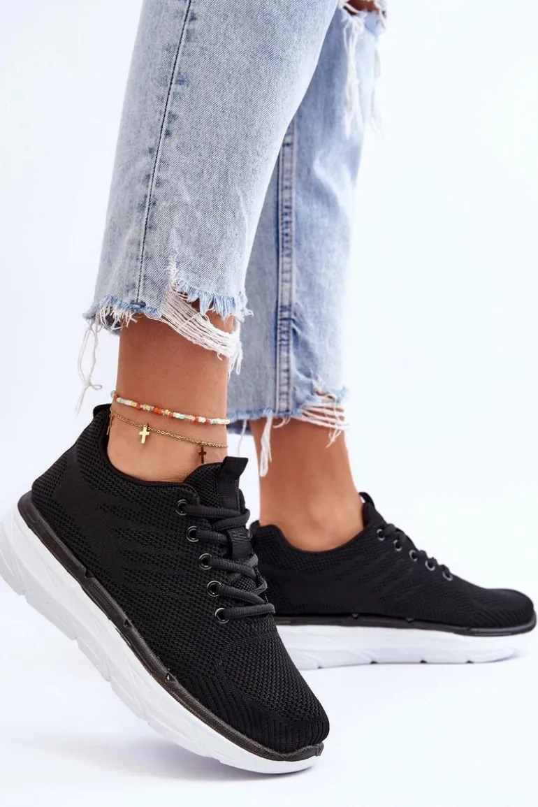 Damskie Sznurowane Buty Sportowe Czarne Lavarone