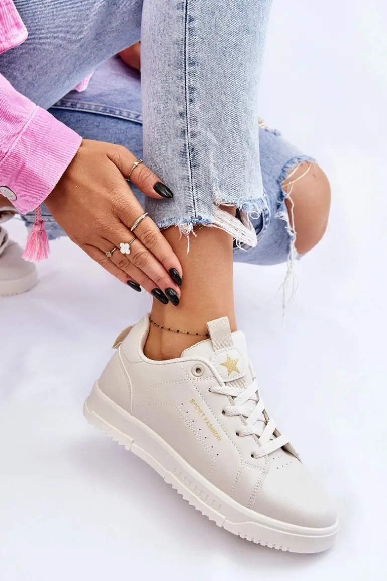 Damskie Sznurowane Buty Sportowe Beżowe Mikaela