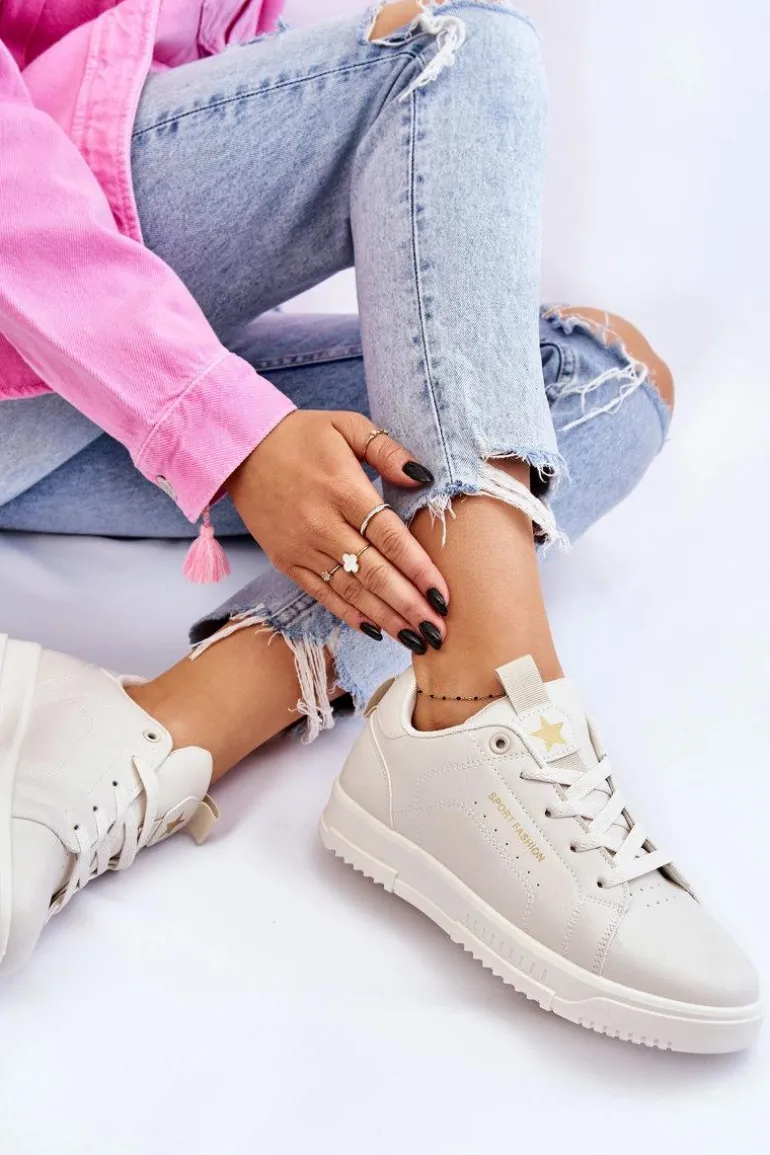 Damskie Sznurowane Buty Sportowe Beżowe Mikaela