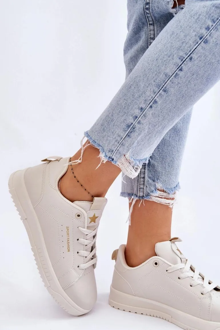 Damskie Sznurowane Buty Sportowe Beżowe Mikaela