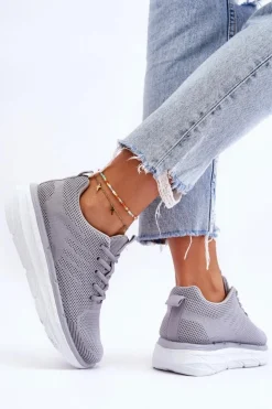 Damskie Sznurowane Buty Sportowe Szare Lavarone