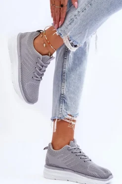 Damskie Sznurowane Buty Sportowe Szare Lavarone