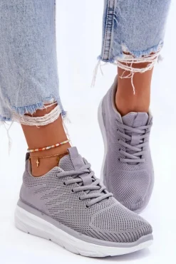 Damskie Sznurowane Buty Sportowe Szare Lavarone