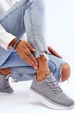 Damskie Sznurowane Buty Sportowe Szare Lavarone
