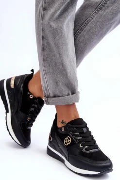 Damskie Sznurowane Buty Sportowe Na Koturnie Czarne Genova