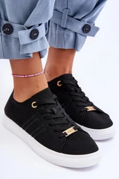 Damskie Sznurowane Trampki Czarne Etna