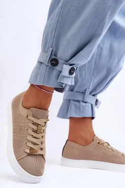 Damskie Sznurowane Trampki Beżowe Etna