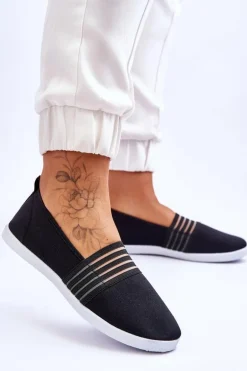Damskie Tenisówki Materiałowe Slip-On Czarne Lilis