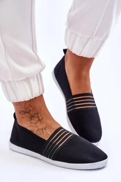 Damskie Tenisówki Materiałowe Slip-On Czarne Lilis