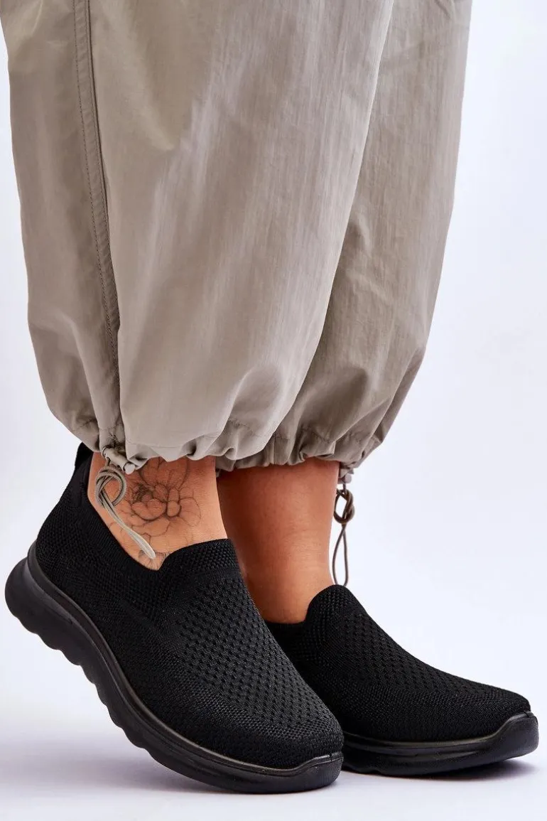 Damskie Tenisówki Materiałowe Wsuwane Czarne Adiora