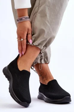 Damskie Tenisówki Materiałowe Wsuwane Czarne Adiora