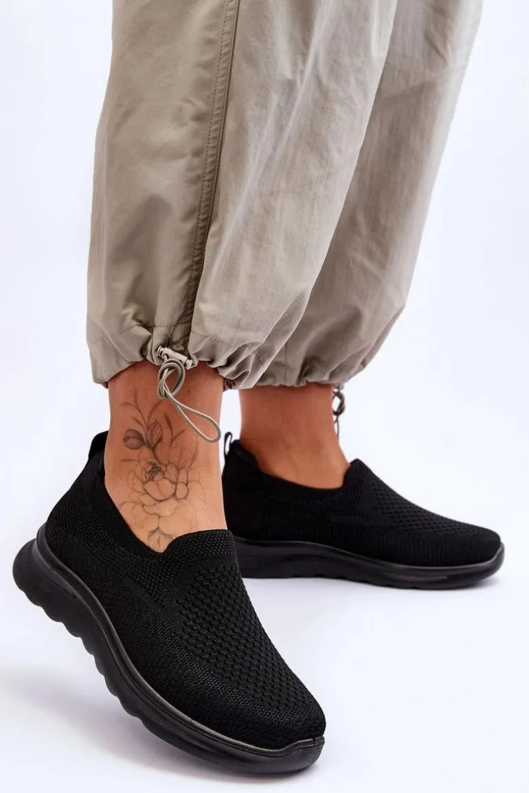 Damskie Tenisówki Materiałowe Wsuwane Czarne Adiora