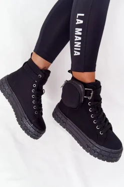 Damskie Tenisówki Na Platformie Z Nerką Czarne Popcorn