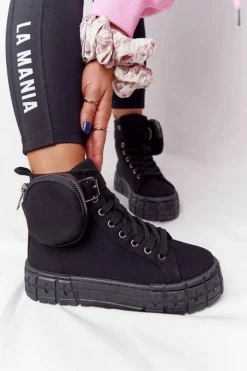 Damskie Tenisówki Na Platformie Z Nerką Czarne Popcorn