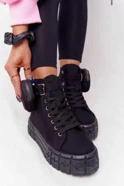 Damskie Tenisówki Na Platformie Z Nerką Czarne Popcorn