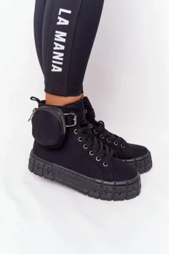 Damskie Tenisówki Na Platformie Z Nerką Czarne Popcorn