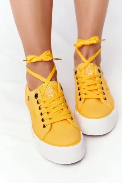 Damskie Tenisówki Na Platformie BIG STAR HH274055 Żółte