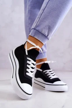 Damskie Tenisówki Skarpetkowe Czarne Soren