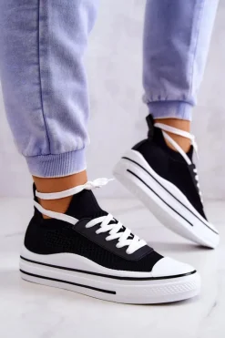 Damskie Tenisówki Skarpetkowe Czarne Soren