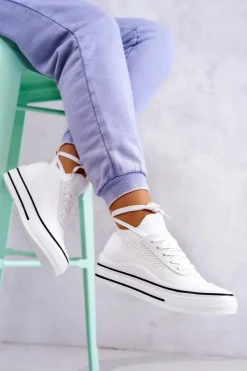 Damskie Tenisówki Skarpetkowe Białe Soren