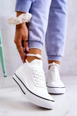 Damskie Tenisówki Skarpetkowe Białe Soren