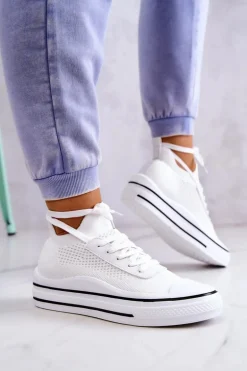 Damskie Tenisówki Skarpetkowe Białe Soren