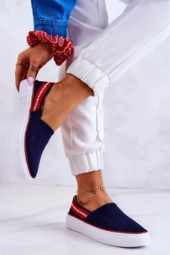 Damskie Tenisówki Slip On Big Star JJ276009 Granatowo-Czerwone