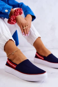 Damskie Tenisówki Slip On Big Star JJ276009 Granatowo-Czerwone